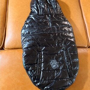 Canada Pooch Black Quilted Pet Puffer Jacket with Paw Patch
